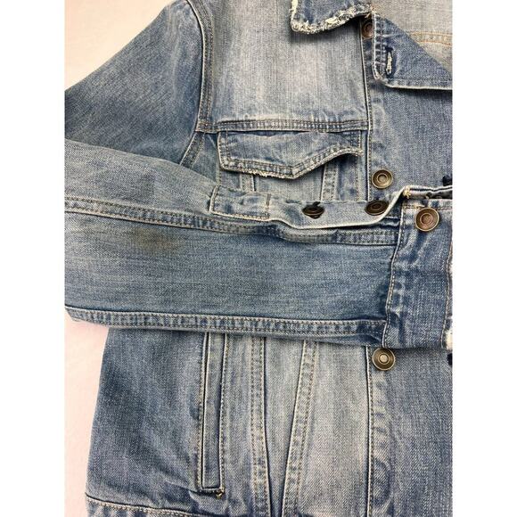 Free People Denim Trucker Jacket Womens Small Blue Double Breasted Blue - Picture 10 of 10